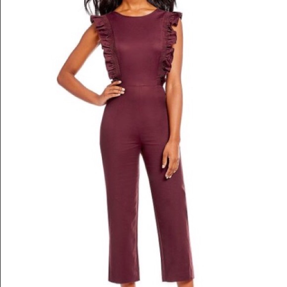 Gianni Bini Pants - Gianni Bini Liam ruffle jumpsuit burgundy